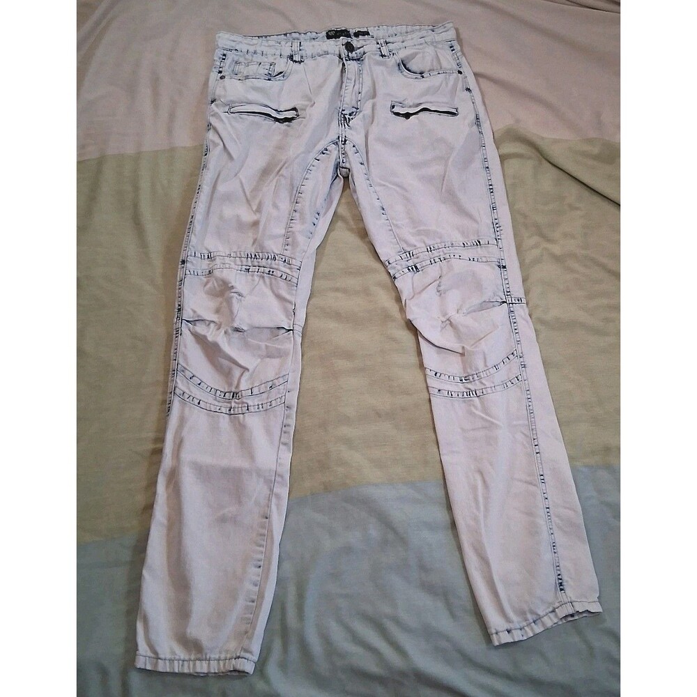 Waimea Men's Denim Jeans 34x32 Skinny Fit Light Wash Distressed Accents Acid